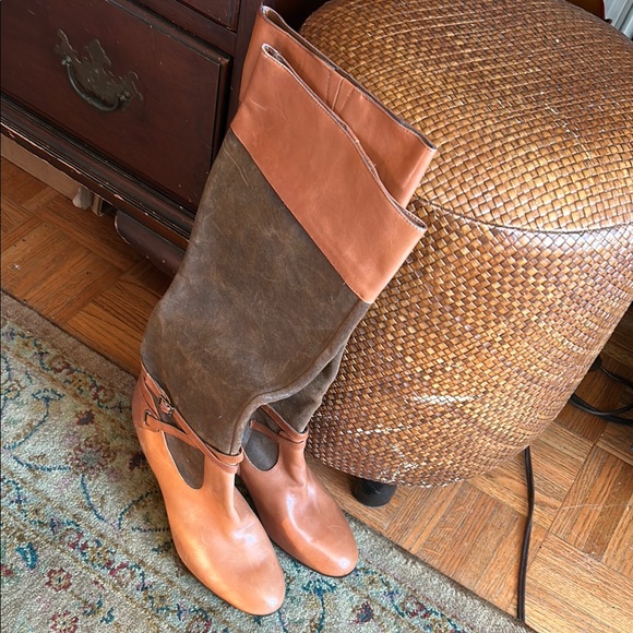 LAUREN RALPH LAUREN MISA Brown Leather Suede Knee High Boots - Picture 4 of 16